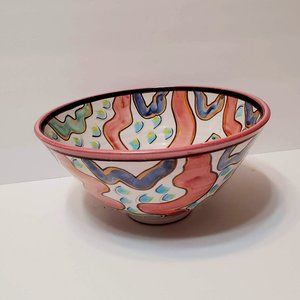 Studio Pottery Bowl, Handmade Ceramics, signed Garland 1999, Abstract Colorful